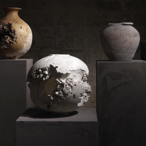 Sculptural installation from the ESSENTIA exhibition curated by KALPA Galleries at Palazzo dei Priori, Volterra